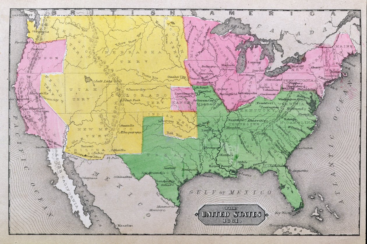 Map of the United States in 1861, from 