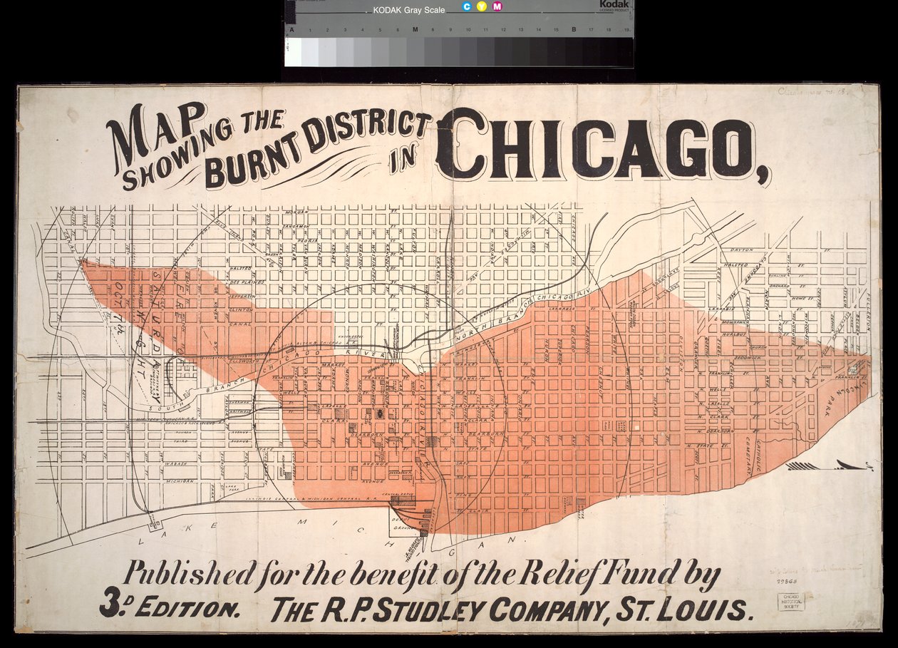 Map showing the Burnt District in Chicago, c.1872 by American School