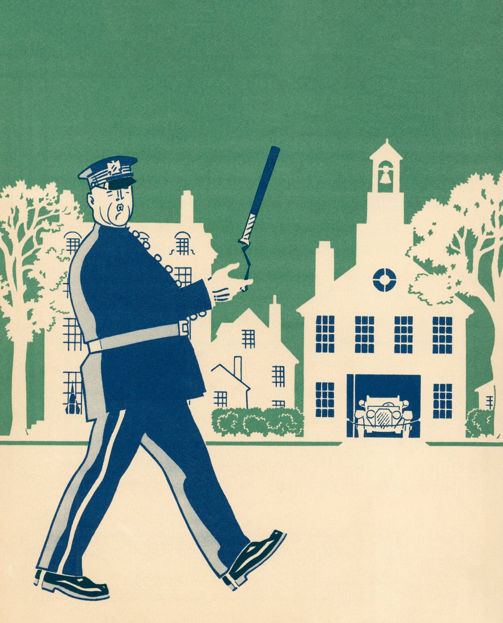 Neighborhood Policeman on His Beat by American School