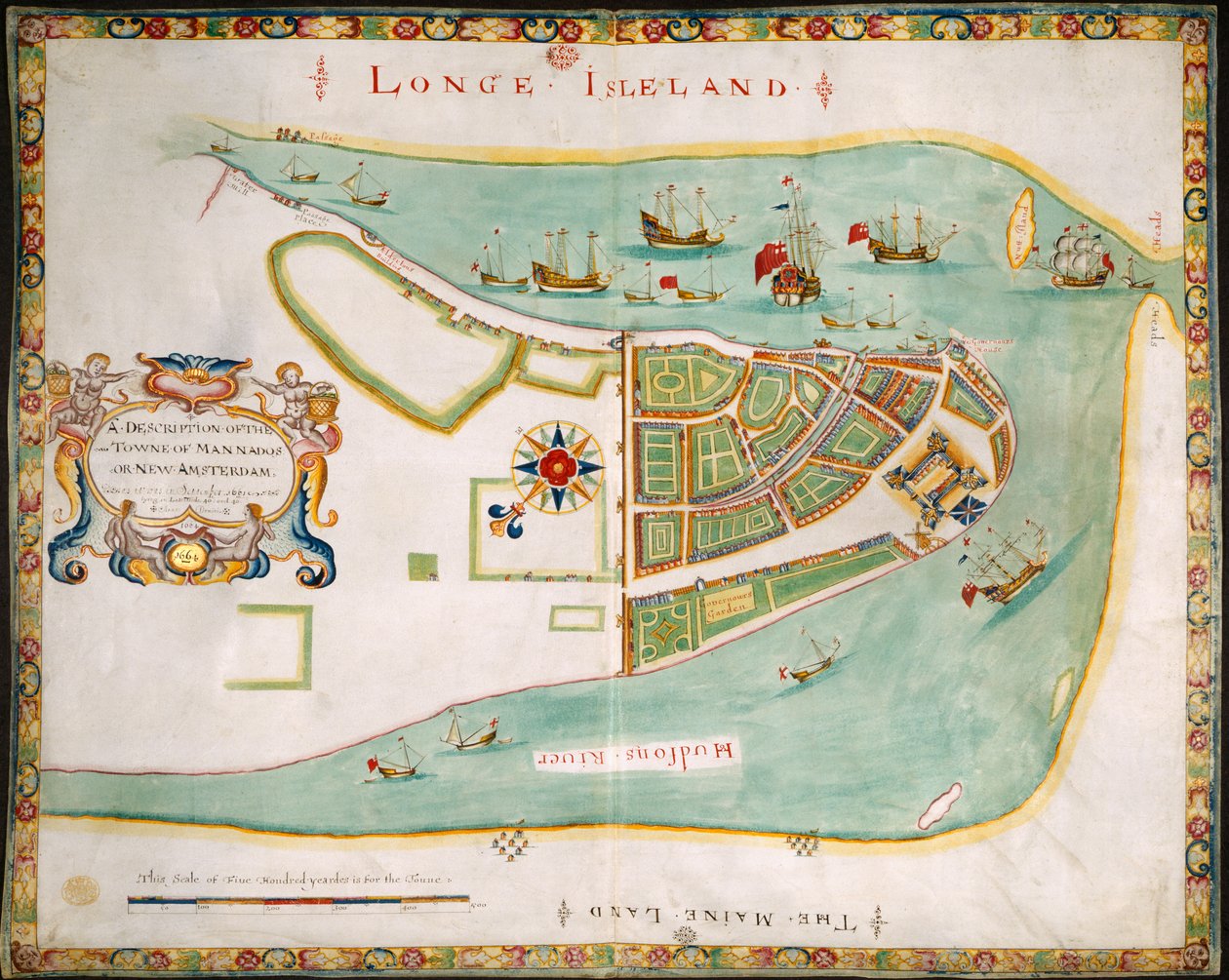 New York: plan of Manhattan, Long Island, the Hudson River and New Amsterdam by American School