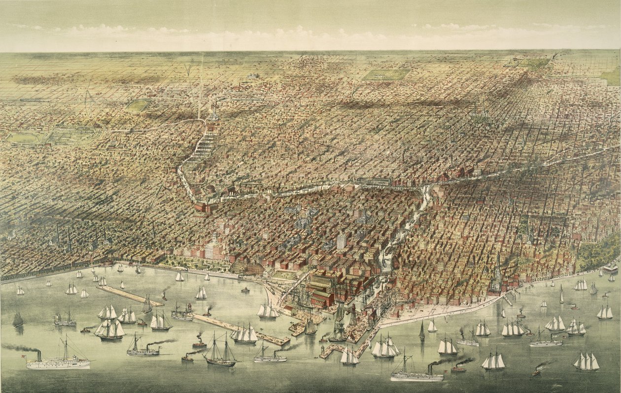Panoramic View of the City of Chicago, pub. 1892 by American School