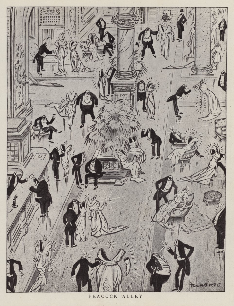 Peacock Alley, Cartoon Mocking Ostentatious Fashion of the Age by American School