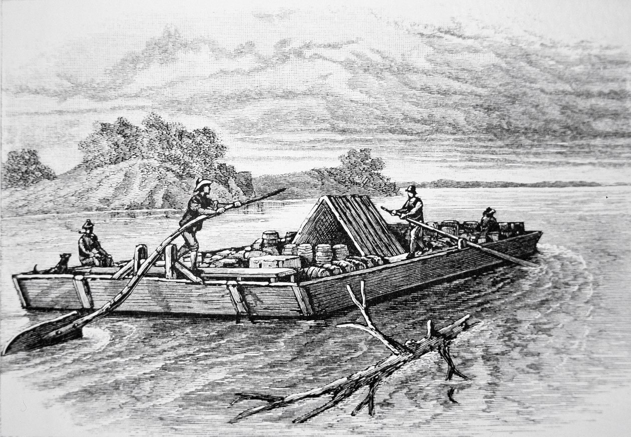 Pioneer flatboat on the Mississippi River, c. 1840 by American School