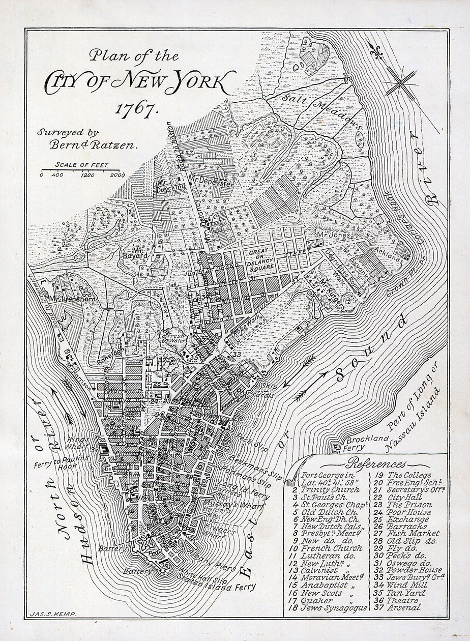 Plan of the City of New York in 1767 by American School