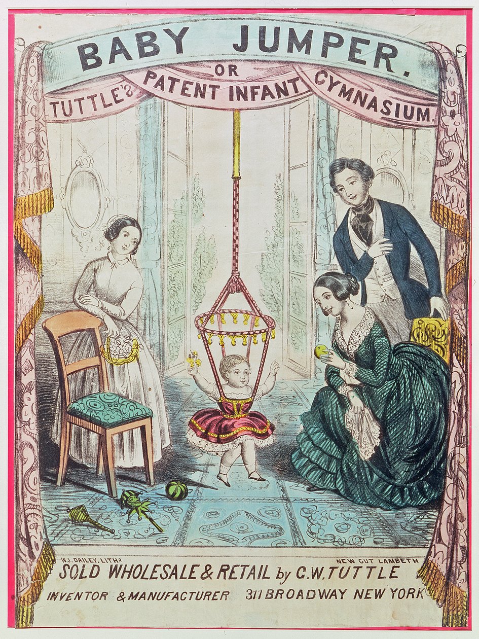Poster Advertising the Baby Jumper or Tuttes Patent Infant Gym, published by W.J. Dailey by American School