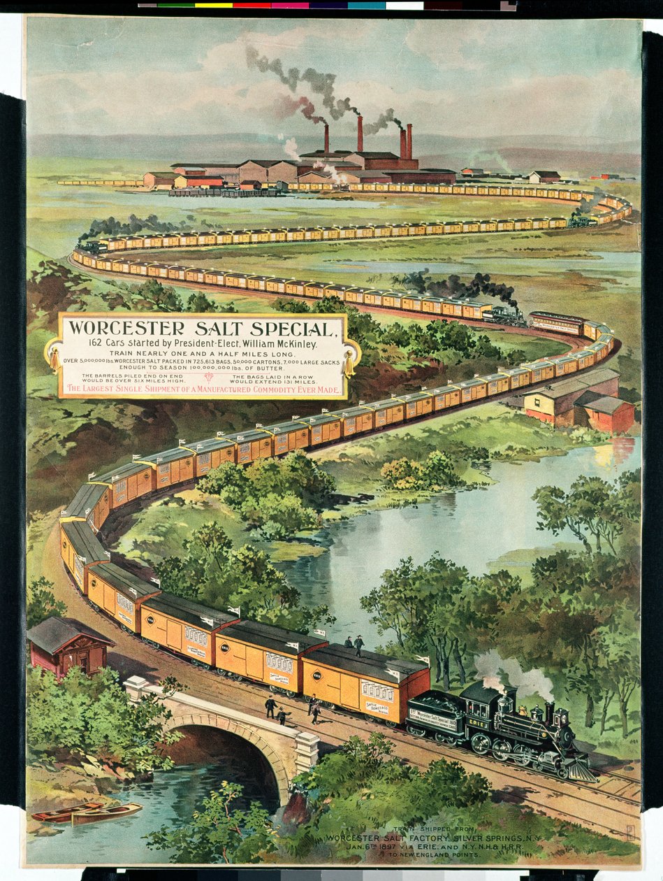 Poster advertising the Worcester Salt Special, 162 cars started by President-Elect McKinley, 1897 by American School