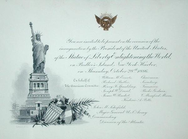 Presidential Invitation to the Inauguration of the Statue of Liberty, Thursday October 28th 1886 by American School