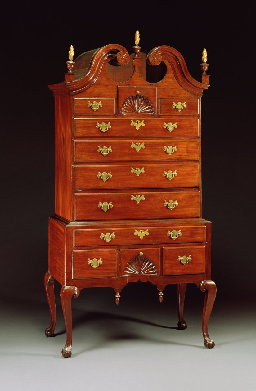Queen Anne carved high chest-of-drawers, Connecticut or New York, 1760-80 by American School