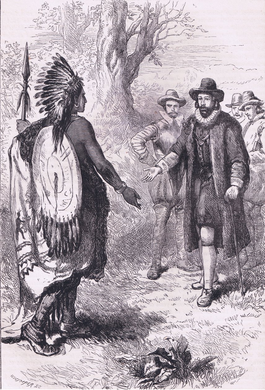 Reception of a Naragansett warrior, illustration from Cassell