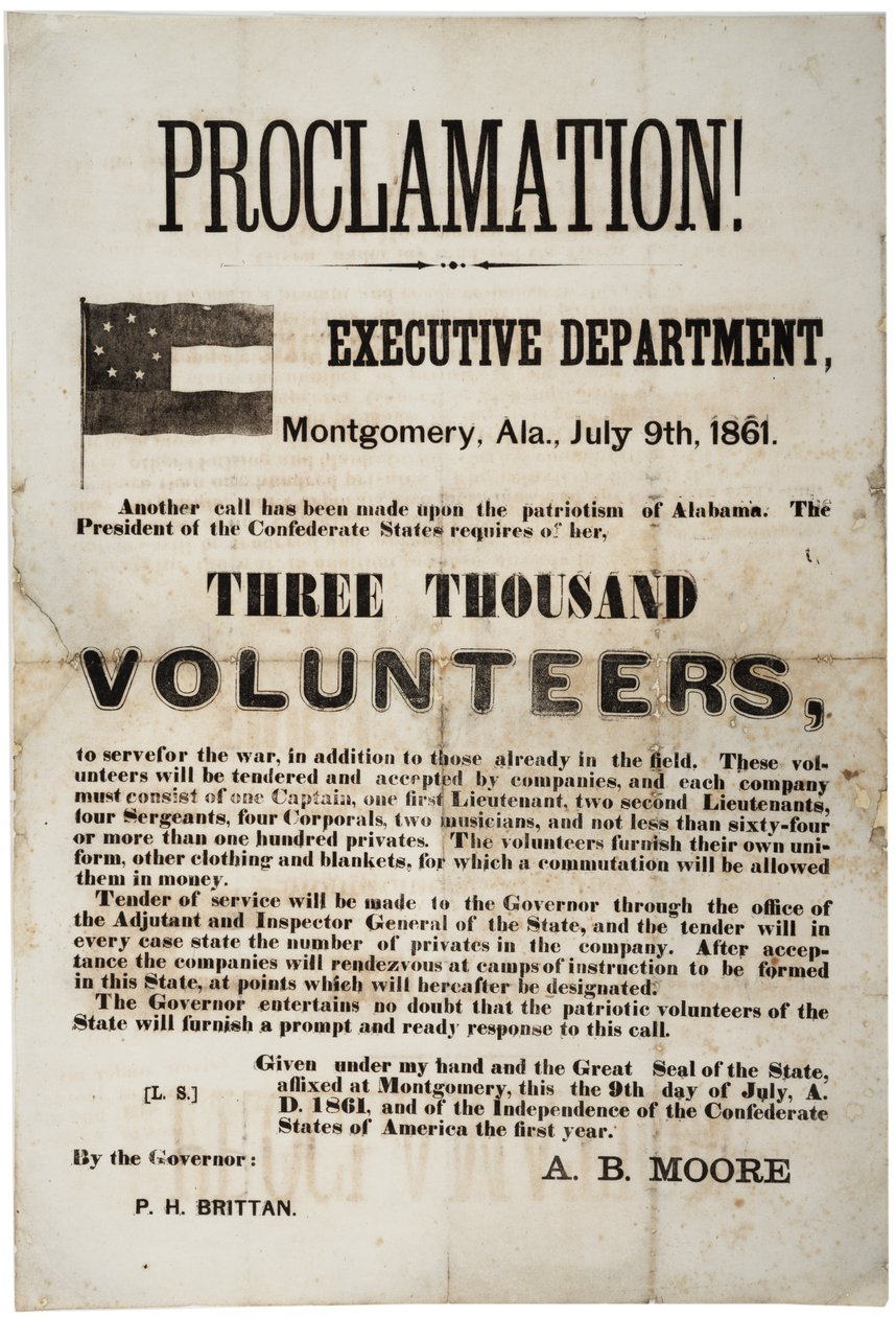 Recruitment Broadside Requesting Three Thousand Volunteers, 9th July 1861 by American School