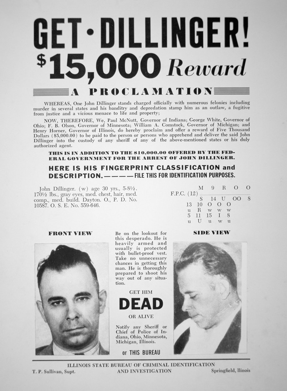 Reward poster for John Dillinger by American School