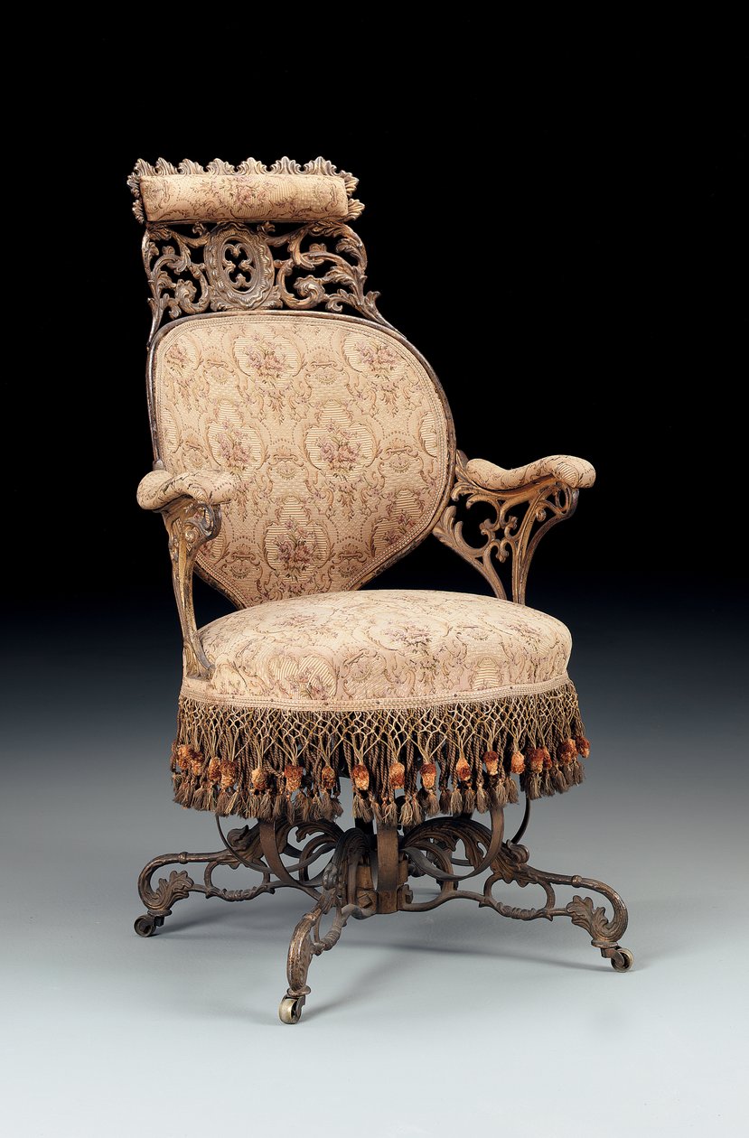 Rococo Revival Painted and Gilded Cast-Iron Centripetal Armchair, Manufactured by the American Chair Company, New York, c.1850 by American School