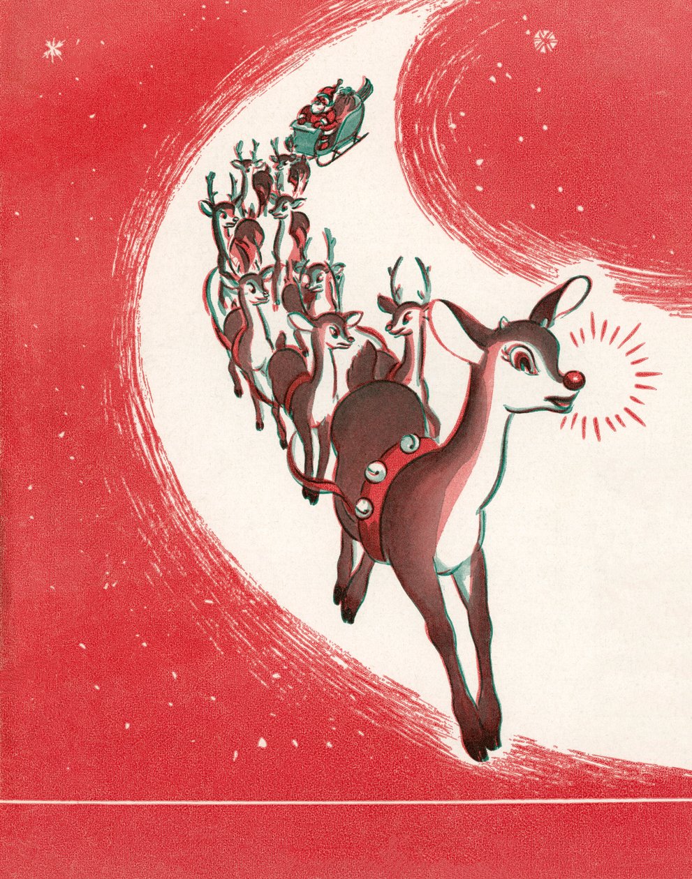 Rudolph the Red-Nosed Reindeer Leading Santa