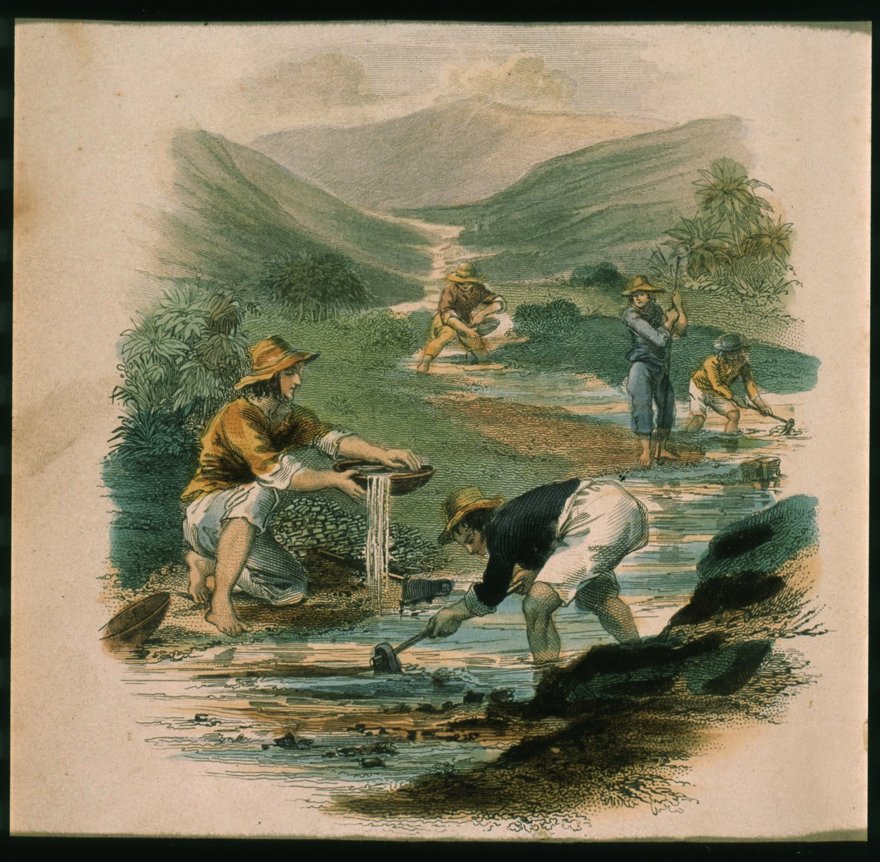 Scene on the Branch of the Sacramento in 1597, illustration from California, its past history, its present position, its future prospects by G.A. Fleming, 1850 by American School