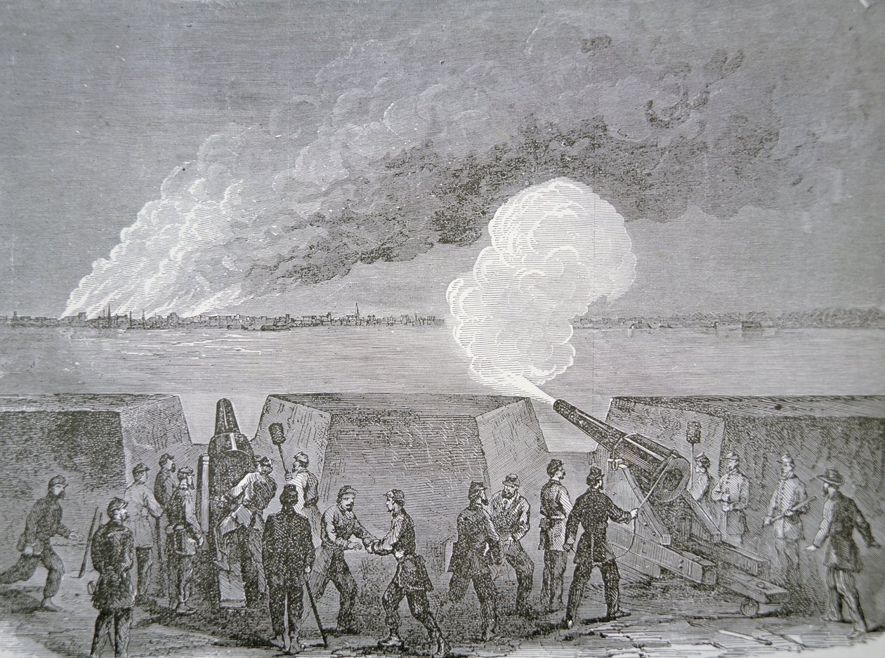 Siege of Charleston, the City Burning Under Bombardment, January 3rd 1864, from Harper