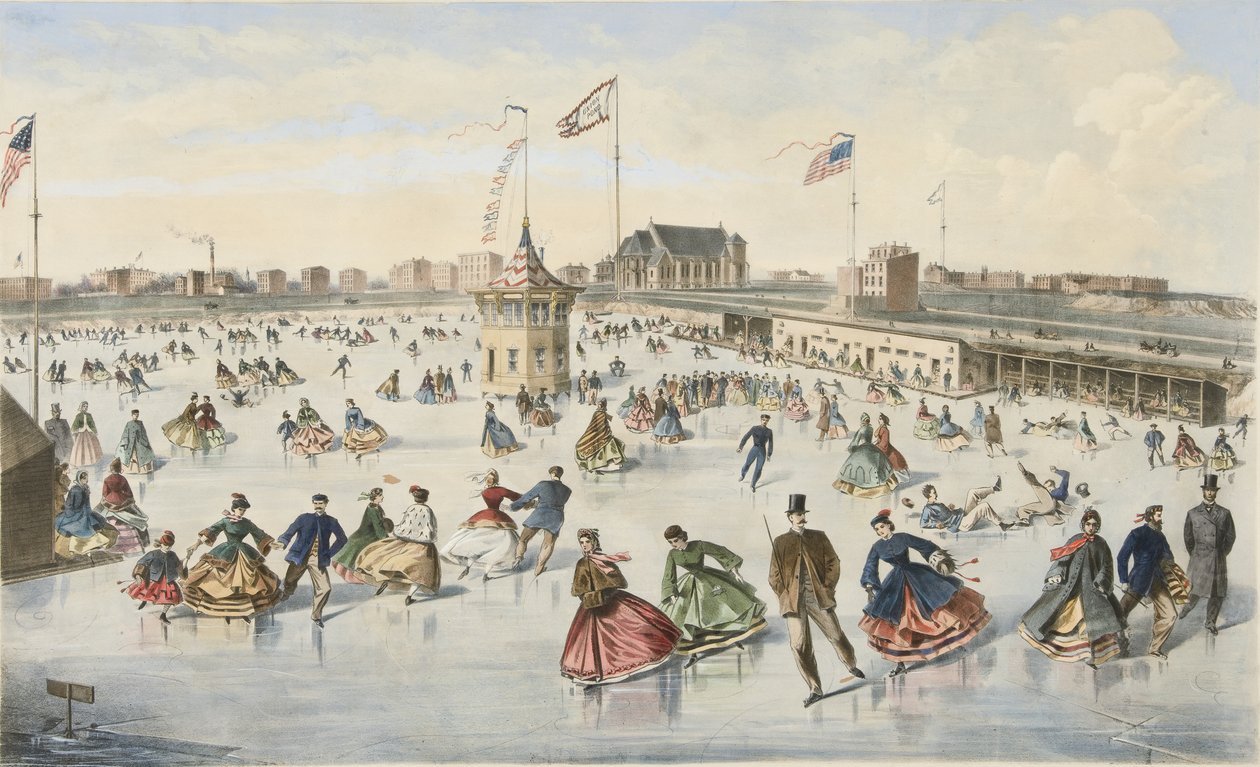 Skating on Union Pond, pub. 1863 by American School