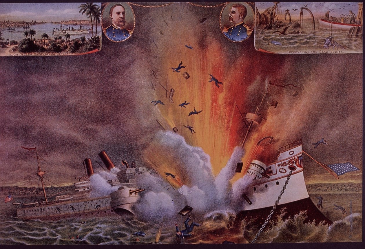 Spanish-American War 1898, USS Maine Blown Up in Havana Harbor by American School