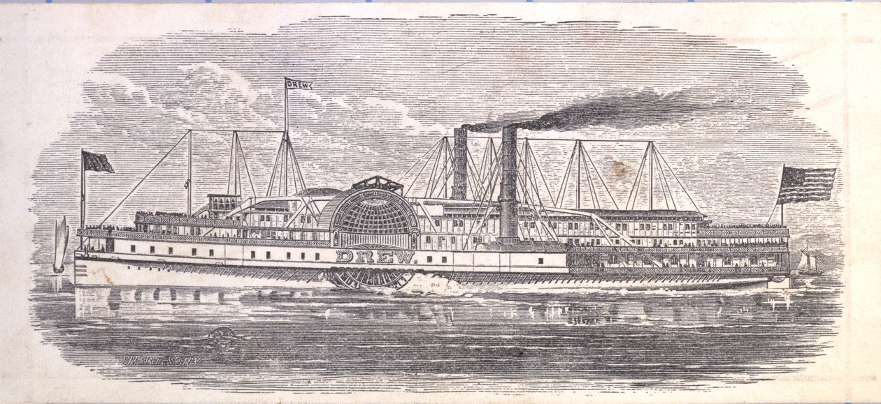 Steamship Drew, Ticket for the Peoples Evening Line, Albany to New York, verso by American School