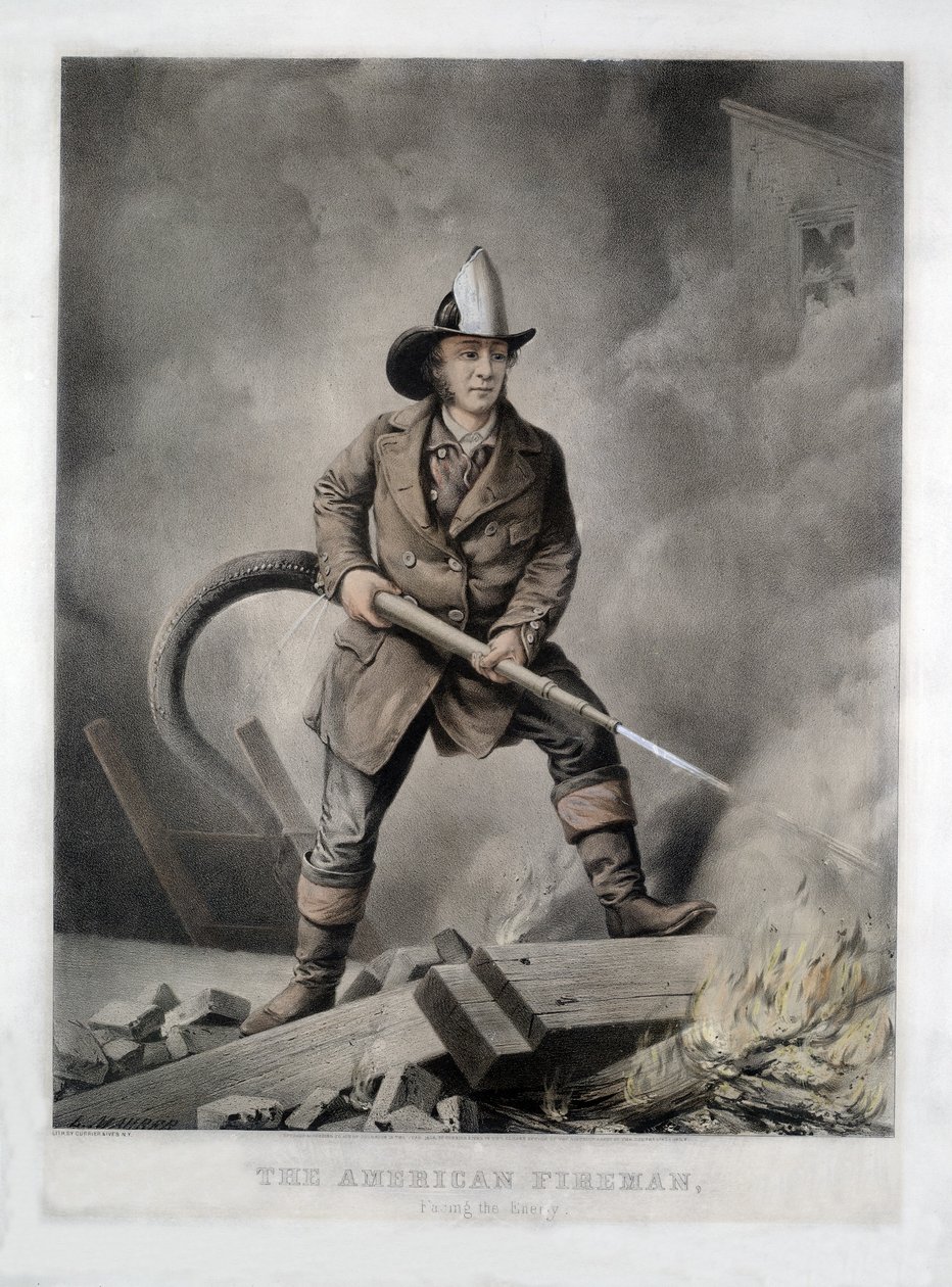The American Fireman, Facing the Enemy, pub. 1858 by American School