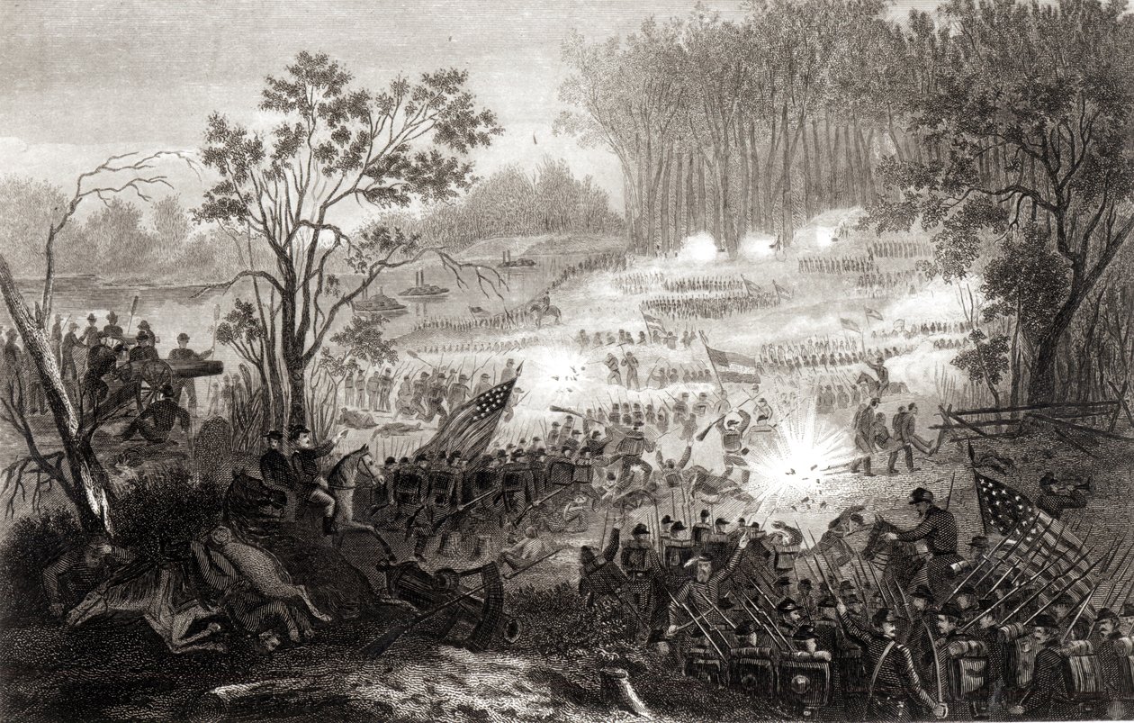 The Battle at Pittsburg Landing, Engraved by H. B. Hall, 1862 by American School