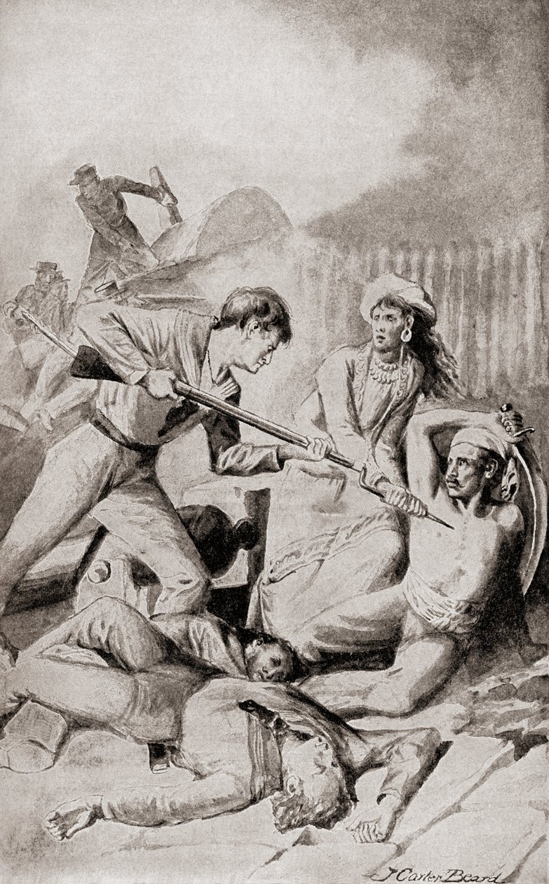 The Battle of Quallah Battoo in 1832 by American School