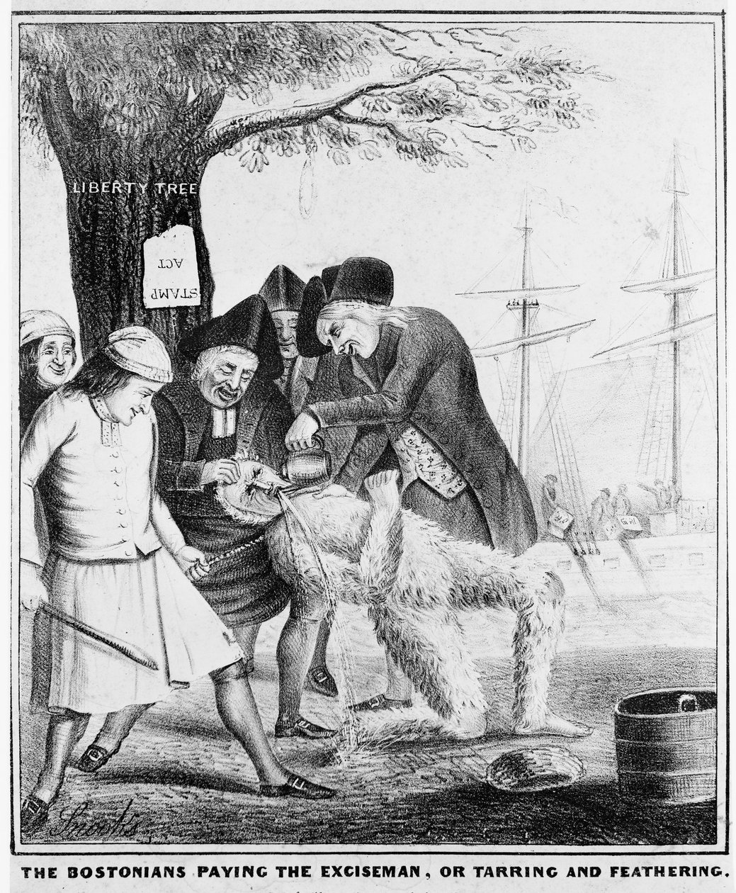 The Bostonians Paying the Exciseman, or Tarring and Feathering by American School