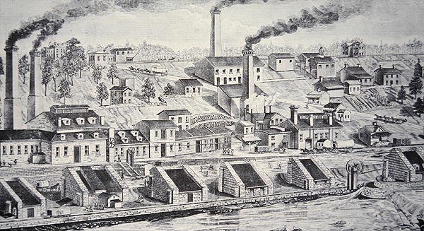 The Du Pont Powder Plant, on the Brandywine River (line engraving) by American School
