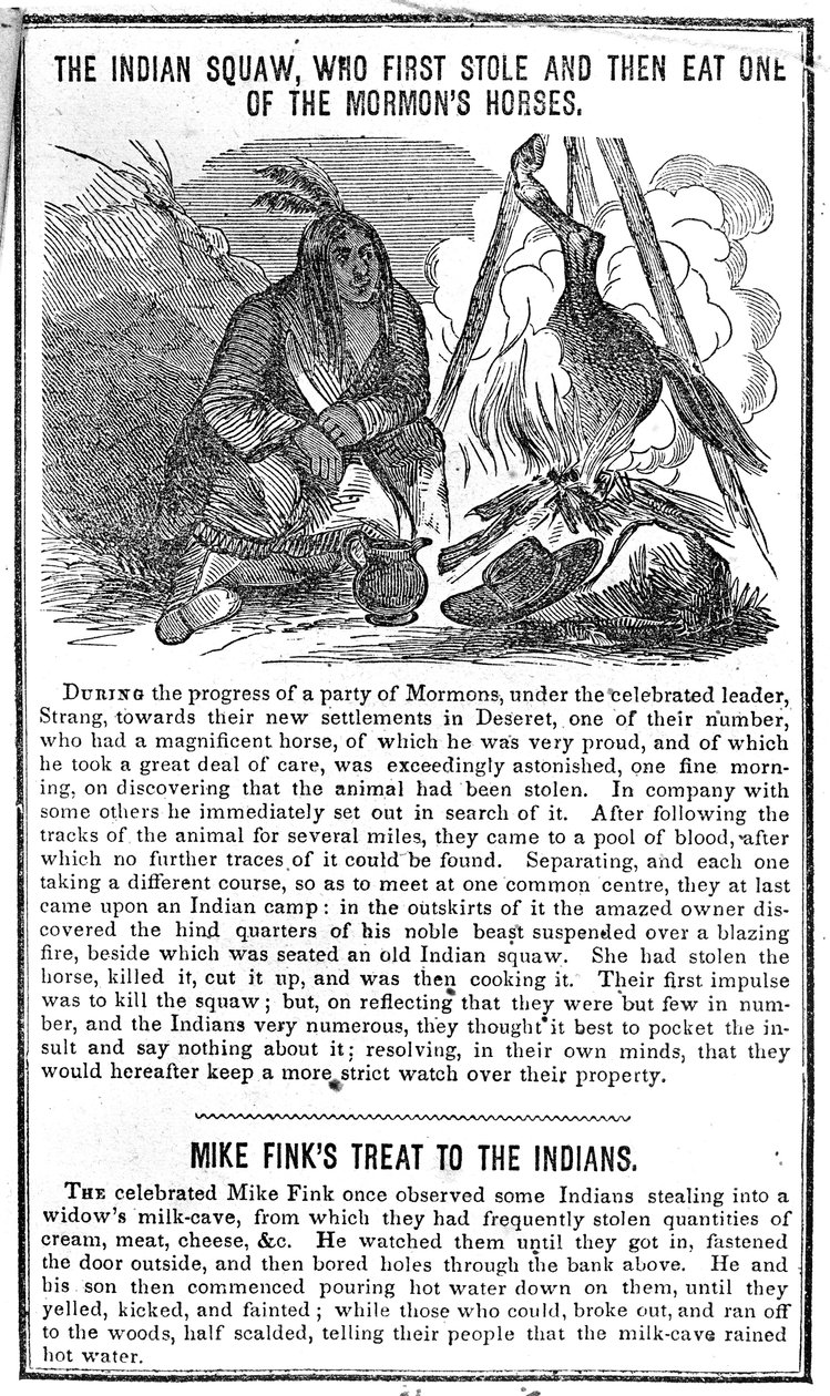 The Indian Squaw, Who First Stole and then Ate one of the Mormons Horses, from Crocketts Almanac, 1852 by American School