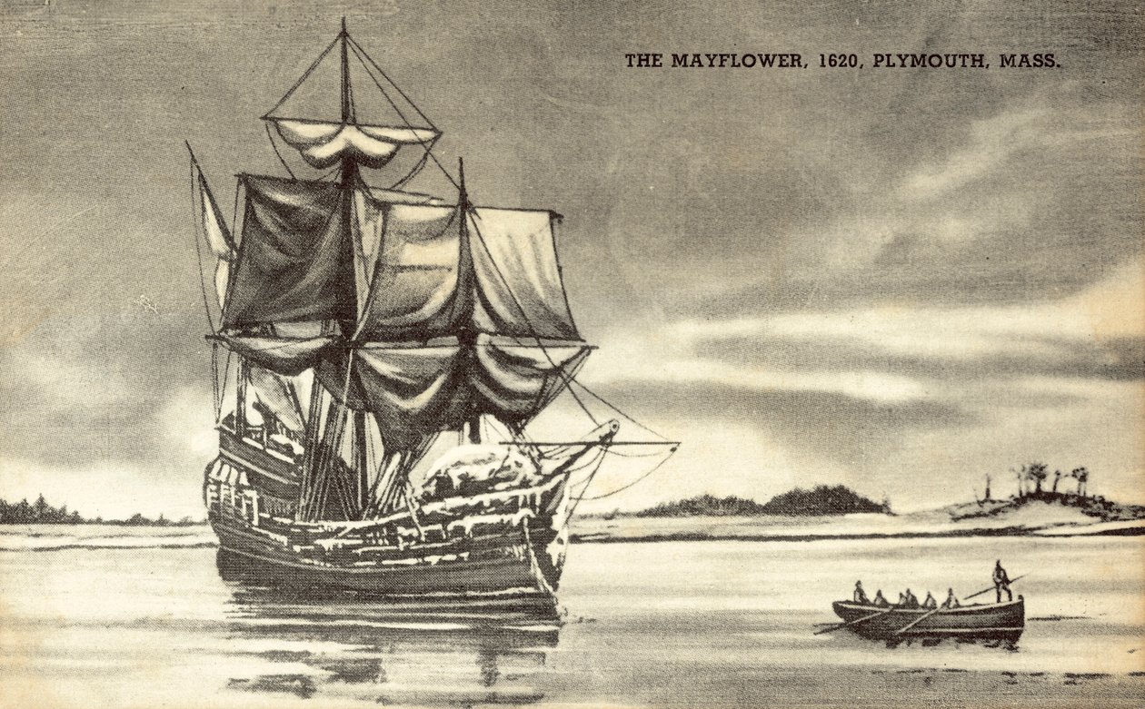 The Mayflower at Plymouth, Massachusetts by American School