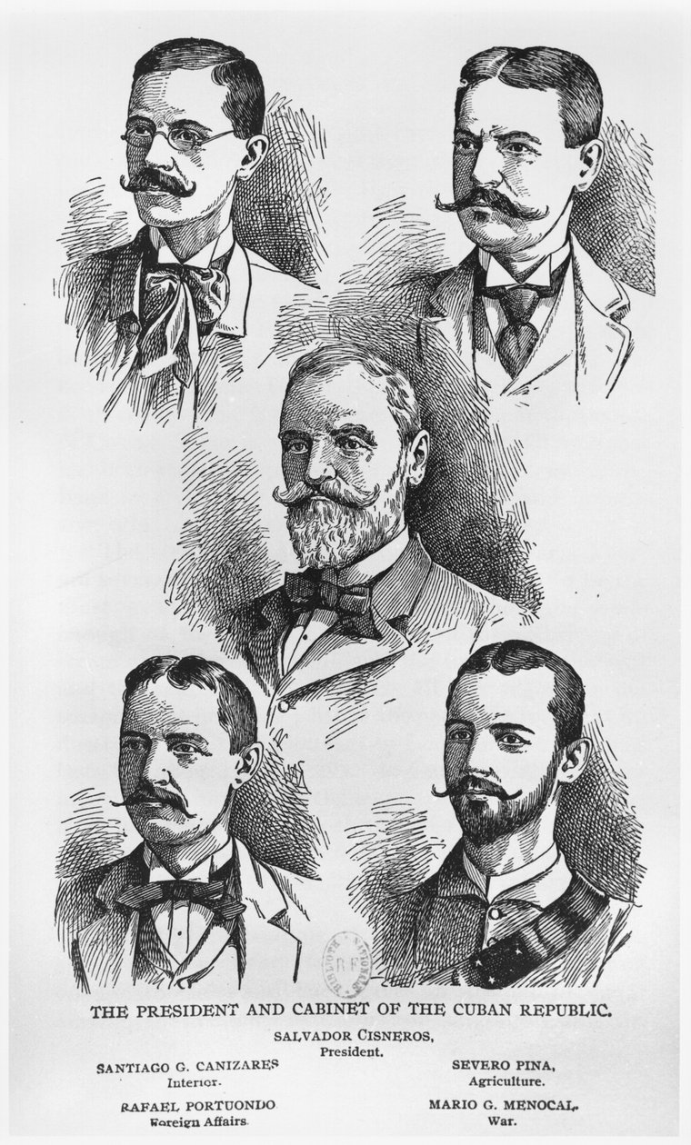 The President Salvador Cisneros Betancourt (1828-1914) and the Cabinet of the Cuban Republic, Illustration from The Story of Cuba by Murat Halstead by American School