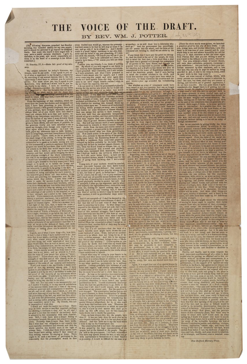 The Voice of the Draft, 21st July 1863 by American School