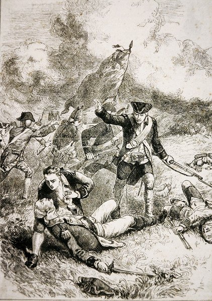 The death of Major John Pitcairn of the British Marines at the Battle of Bunker Hill by American School
