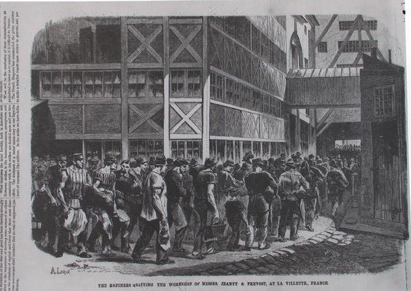 The refiners quitting the workshop of Messrs. Jeanty & Provost at la Villette, France from Scientific American, 1870 by American School