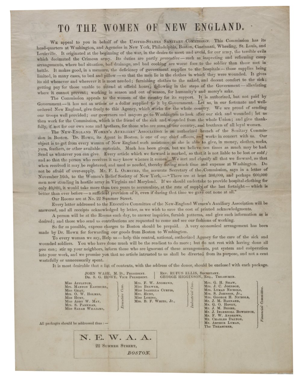 To the Women of New England (Circular Letter), c.1862-1865 by American School