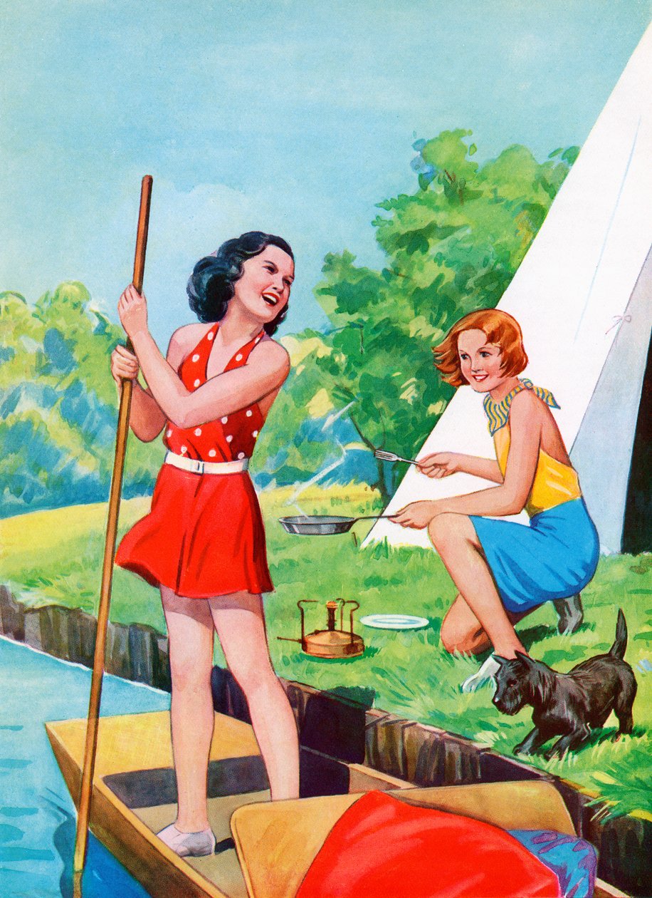 Two Young Girls Camping by American School