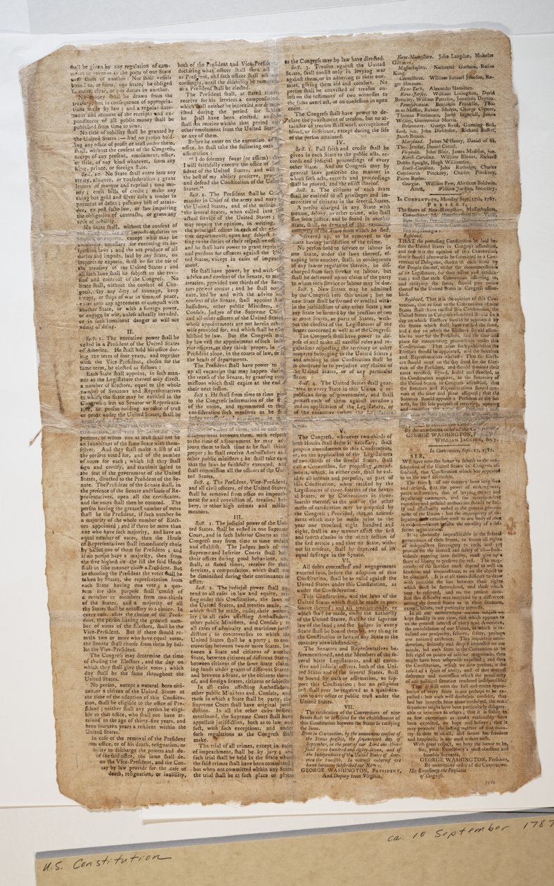 U.S. Constitution, c.10th September 1787 by American School