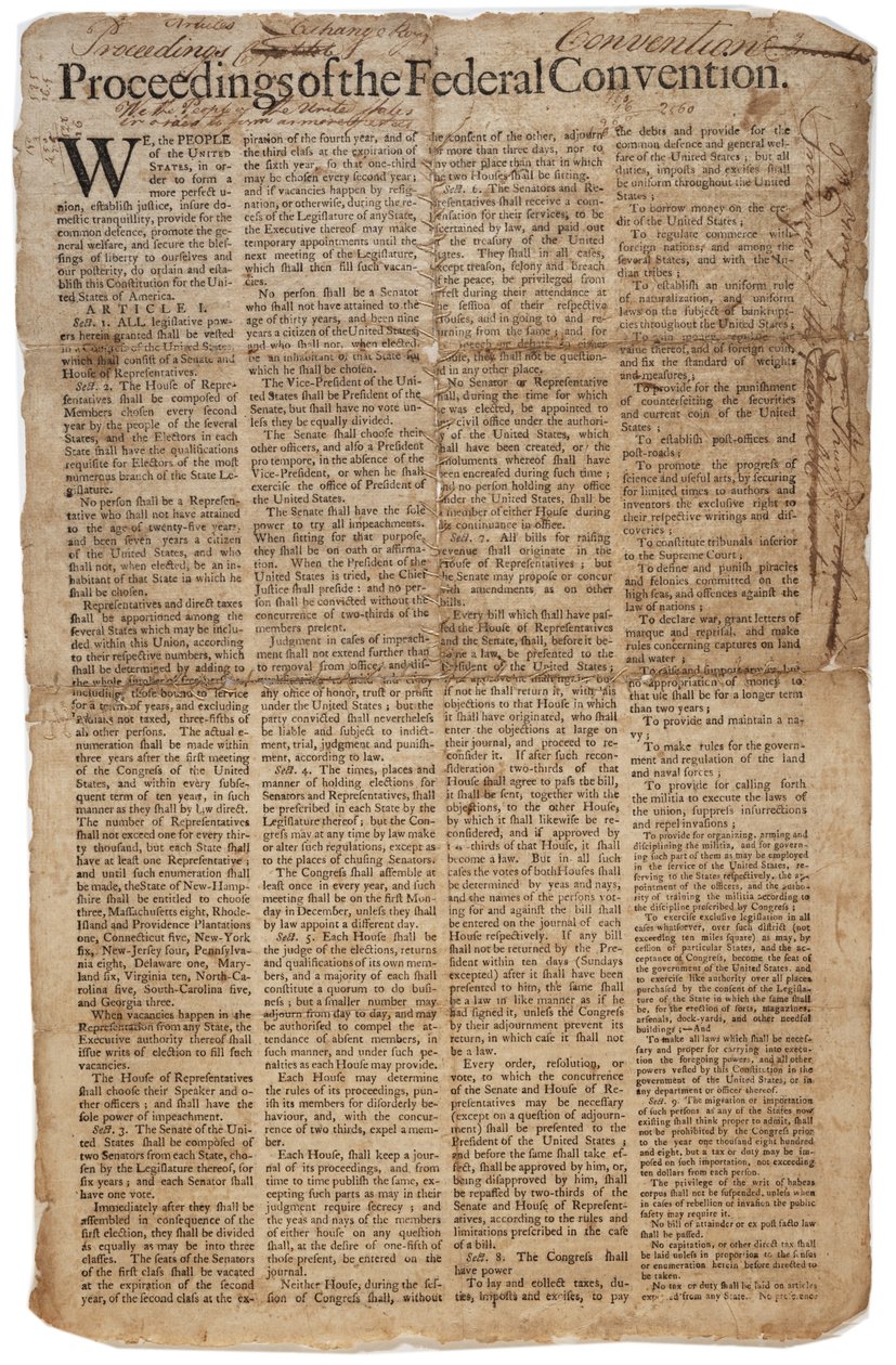U.S. Constitution, c.10th September 1787 by American School