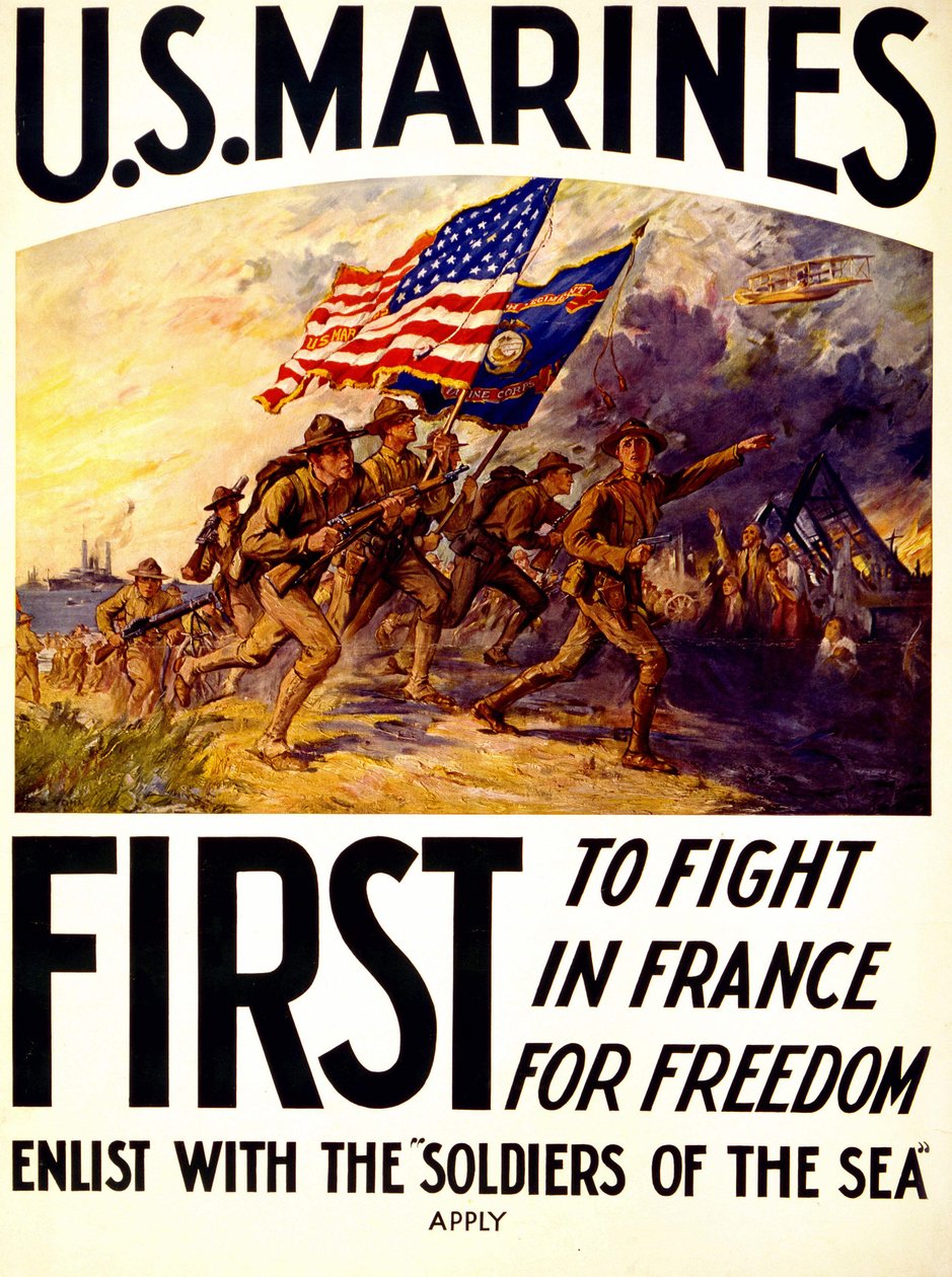U.S Marines - poster on soldiers fighting for freedom in France (1914-1918) by American School