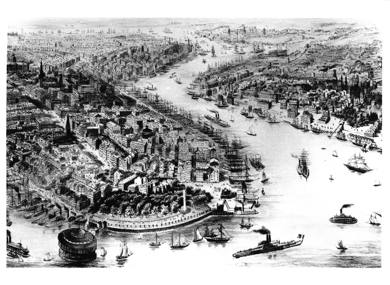 View of Manhattan and the East River Bay by American School