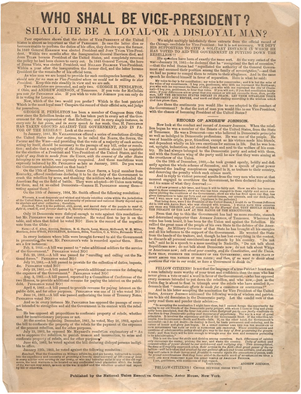 Who Shall Be Vice President? George Pendleton vs. Andrew Johnson (1864 Election), 1864 by American School