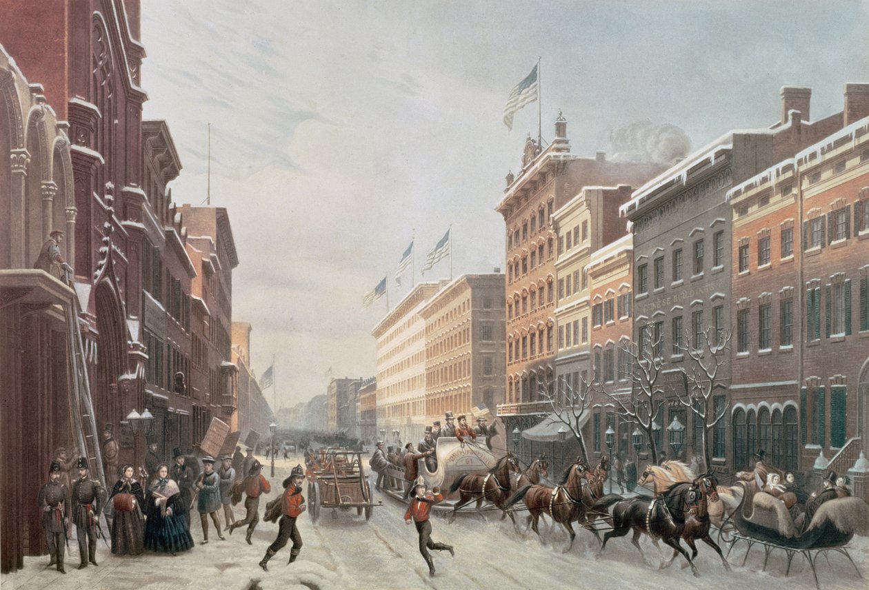 Winter Scene on Broadway, New York, 1857 by American School
