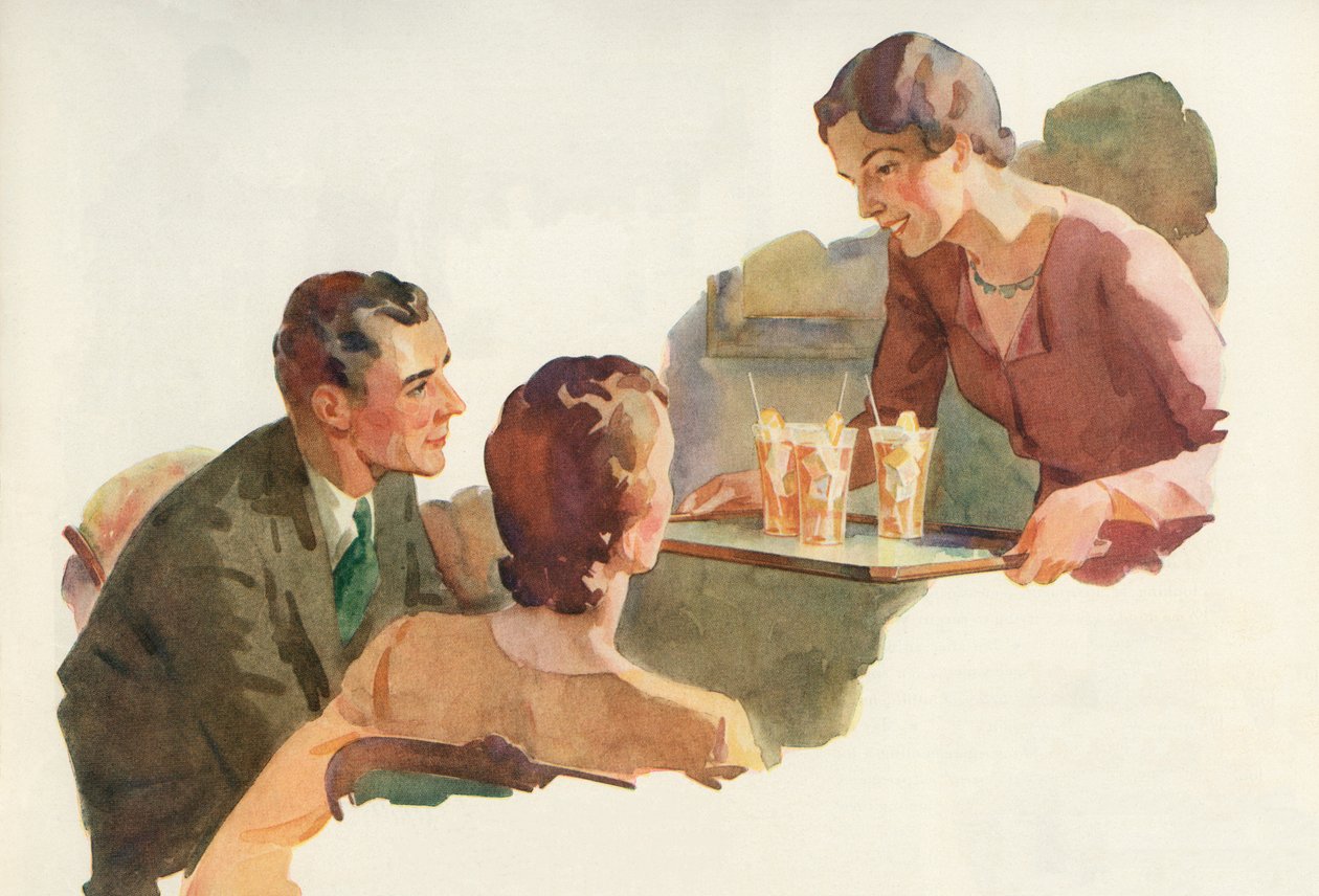 Woman Serving Iced Tea to Her Friends by American School