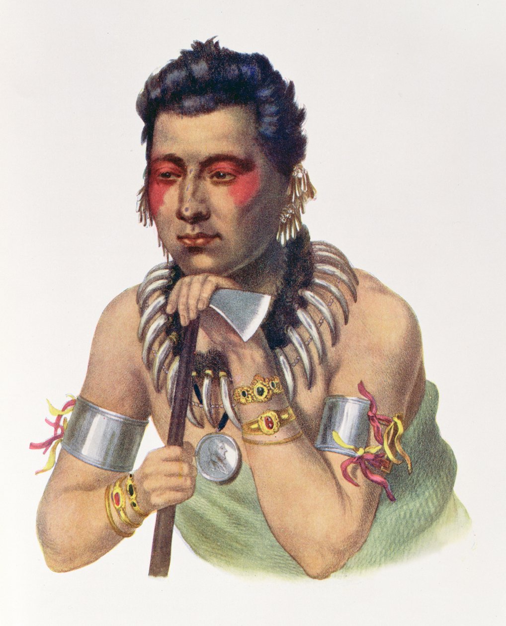 Young Ma-Has-Ka, Chief of the Iowas, 1837, illustration from The Indian Tribes of North America, Vol.1, by Thomas L. McKenney and James Hall, pub. by John Grant by American School