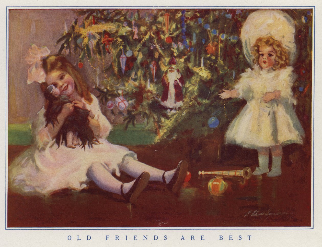 Young Girl Holding Her Old Doll Instead of the New One She Has Been Given for Christmas by American School