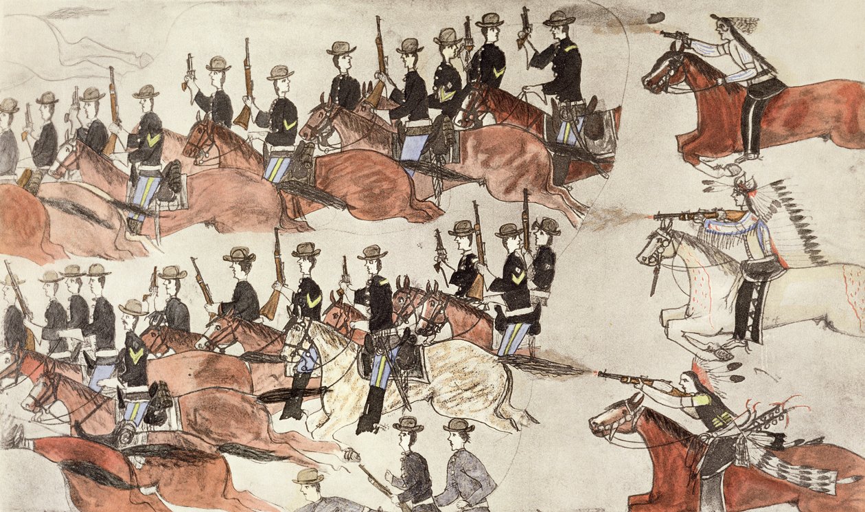 Battle of Little Bighorn, Montana, USA, 25-26 June 1876, c. 1900 by Amos Bad Heart Buffalo