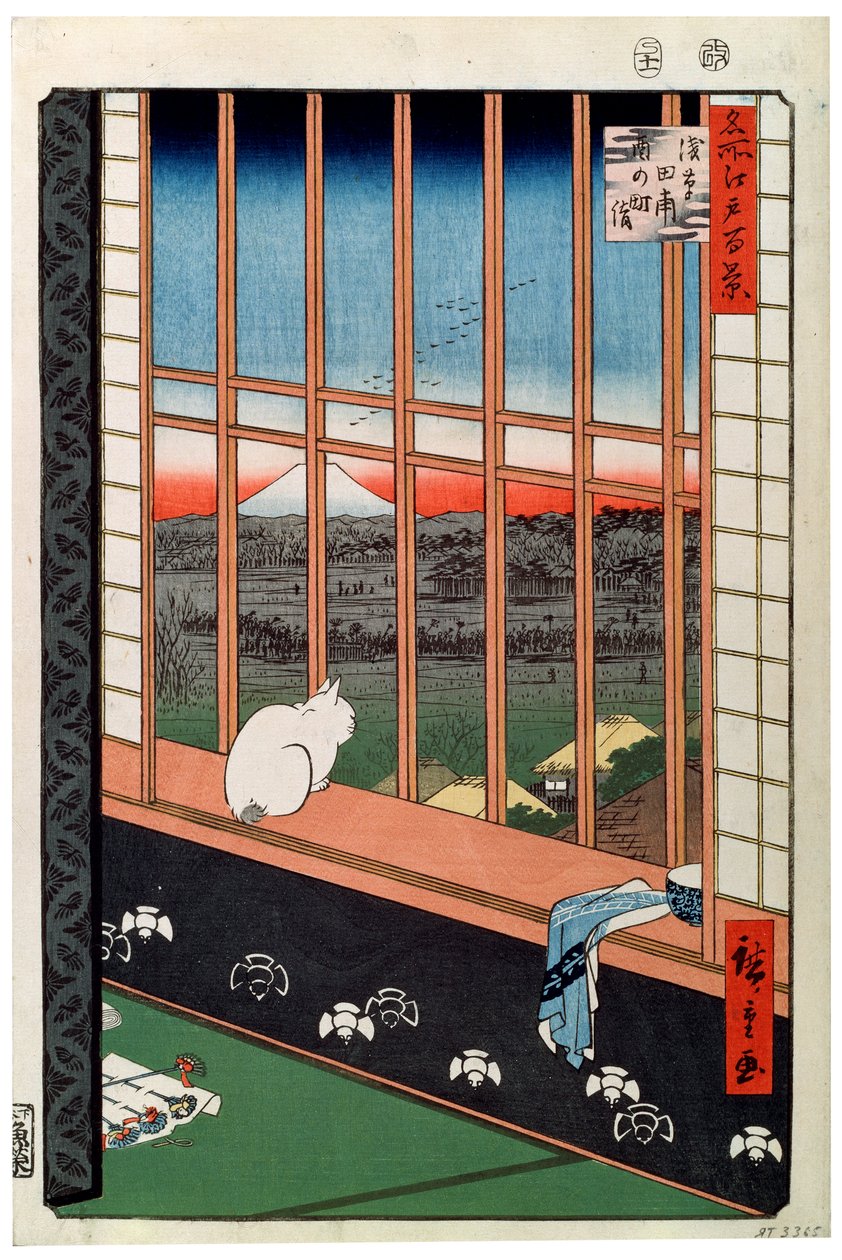 A Cat Sitting on the Window Seat, 19th century by Ando Hiroshige