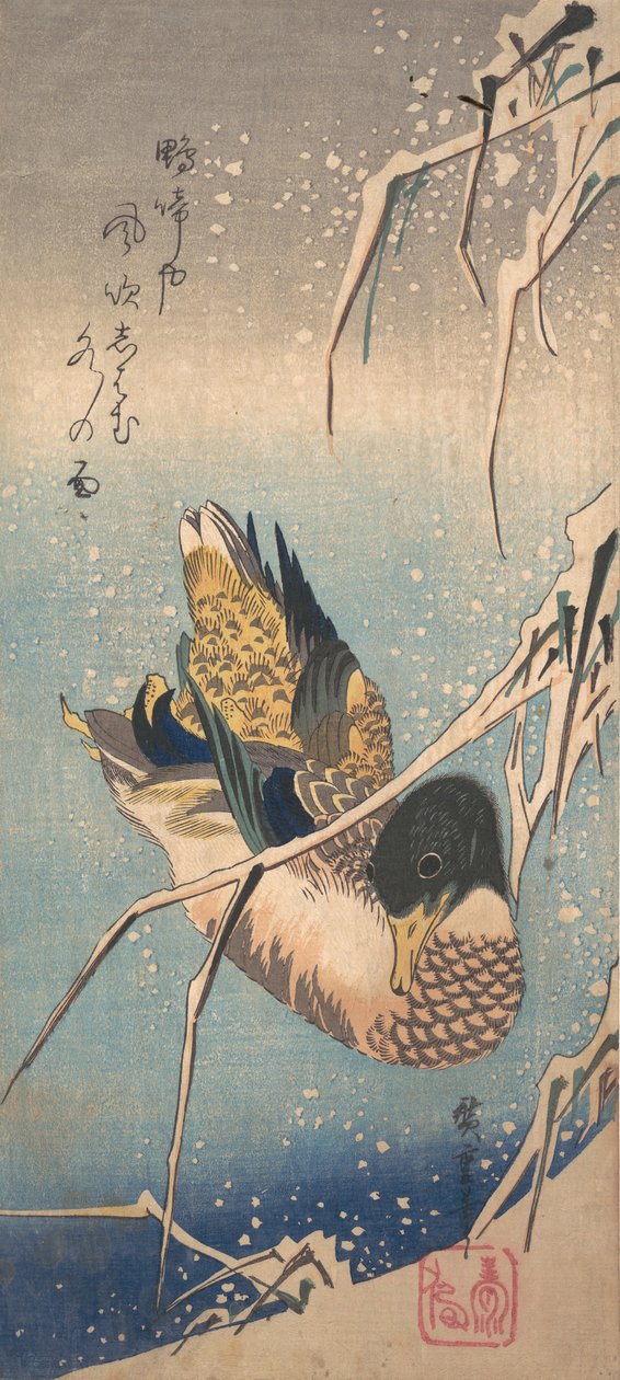 A Wild Duck Near a Snow-laden Shore by Ando Hiroshige