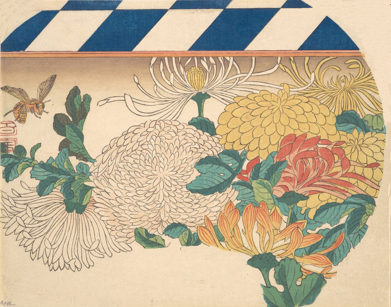 Chrysanthemums in Fan-shaped Design by Ando Hiroshige