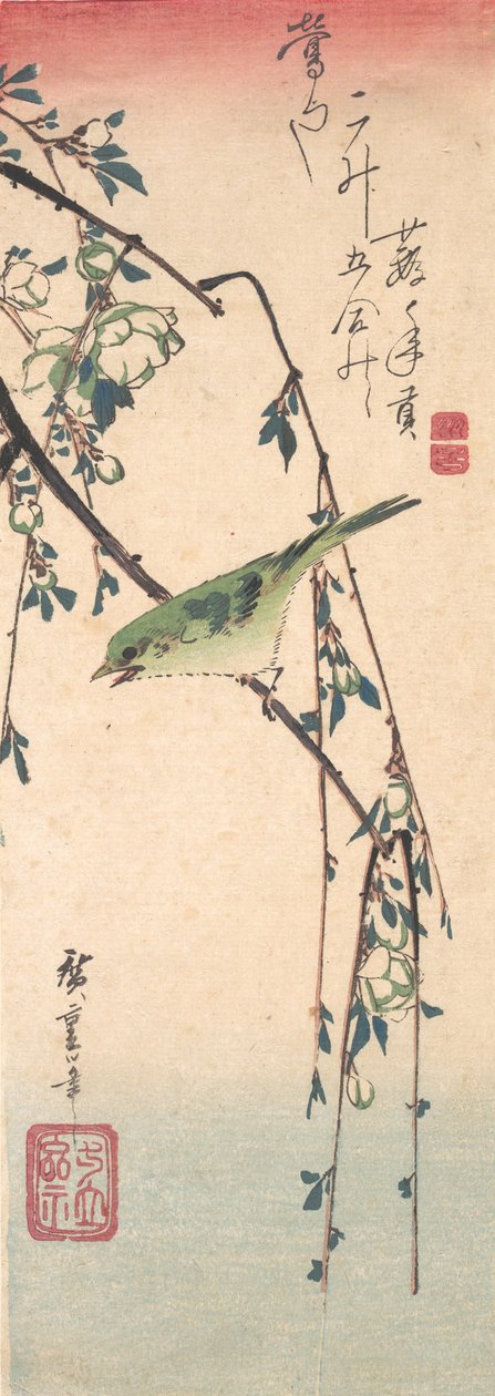 Warbler on a Plum Branch, ca. 1835 by Ando Hiroshige