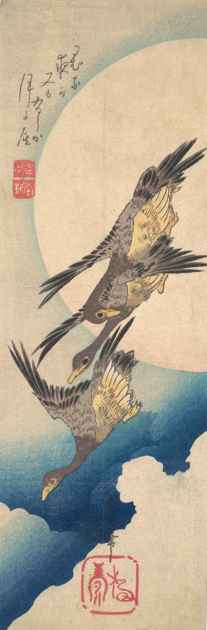 Wild Geese Flying under the Full Moon by Ando Hiroshige